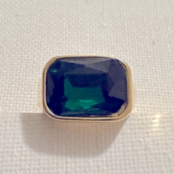 Gold Plated Titanium Steel Square Stone Ring Green - Picture 2 of 7